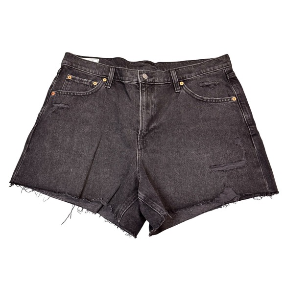 GAP Womens High Rise Stride Denim Shorts Washed Black Distressed Size 32 14R - Picture 2 of 7